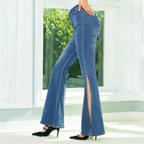 women's jeans 2021 high waist slit denim flared pants casual style side micro ladies trousers, Blue
women's jeans 2021 high waist slit denim flared pants casual style side micro ladies trousers, Blue