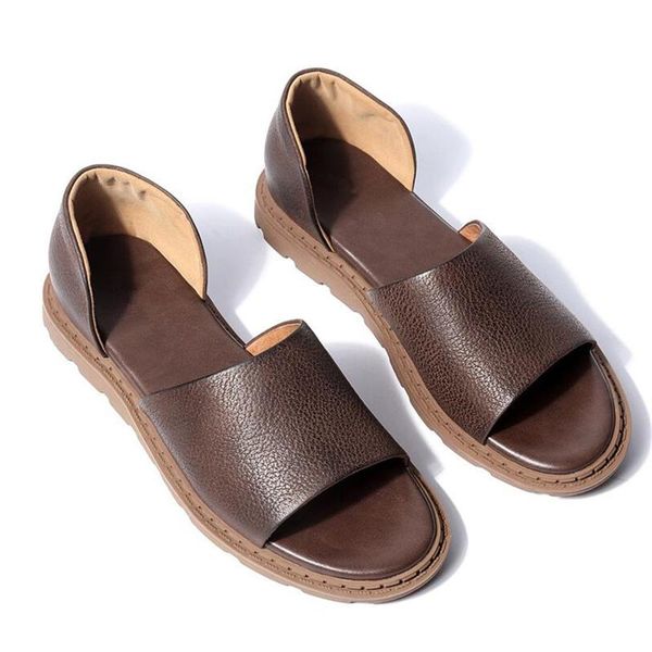 sandals 2021 summer men high-end real leather man gladiator casual slip on rome beach shoes, Black