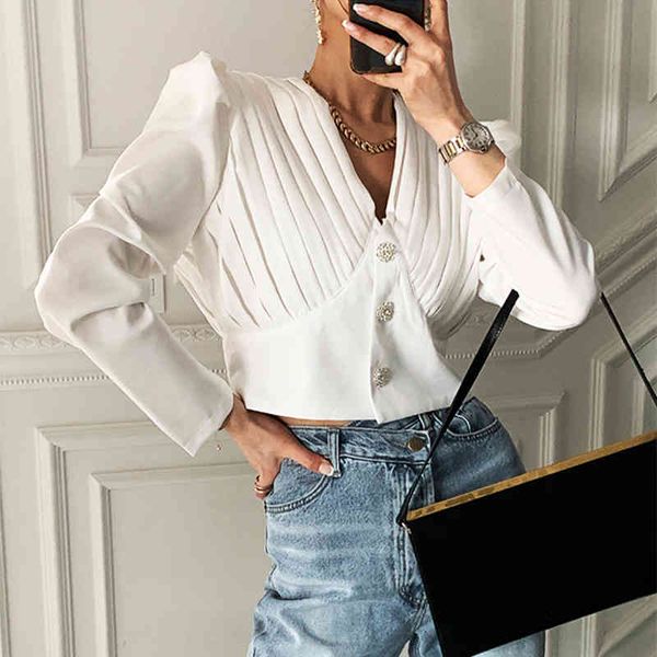 spring blusas mujer chic elegant v-neck women short blouses full sleeve slim female single-breasted shirts 210427, White
spring blusas mujer chic elegant v-neck women short blouses full sleeve slim female single-breasted shirts 210427, White