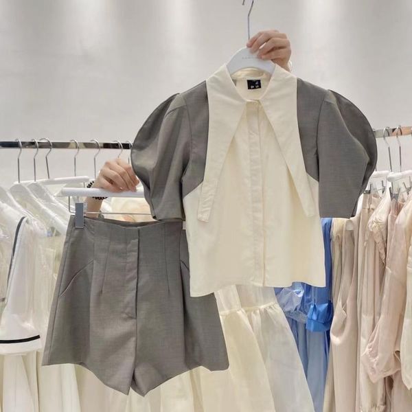 women's tracksuits fabpop 2021 summer short puff sleeve shirt slim high waist wide leg shorts 2 piece set women outfits gb555, Gray
women's tracksuits fabpop 2021 summer short puff sleeve shirt slim high waist wide leg shorts 2 piece set women outfits gb555, Gray