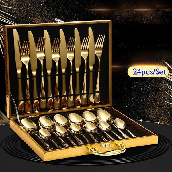dinnerware sets 24pcs/set stainless steel gold silver cutlery set luxury kitchen supplies coffee spoon steak knife fork wedding party
dinnerware sets 24pcs/set stainless steel gold silver cutlery set luxury kitchen supplies coffee spoon steak knife fork wedding party