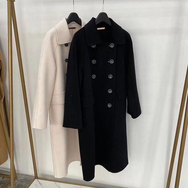 women's wool & blends 2021 autumn and winter hand stitched double-sided cashmere coat medium long double row button, Black
women's wool & blends 2021 autumn and winter hand stitched double-sided cashmere coat medium long double row button, Black