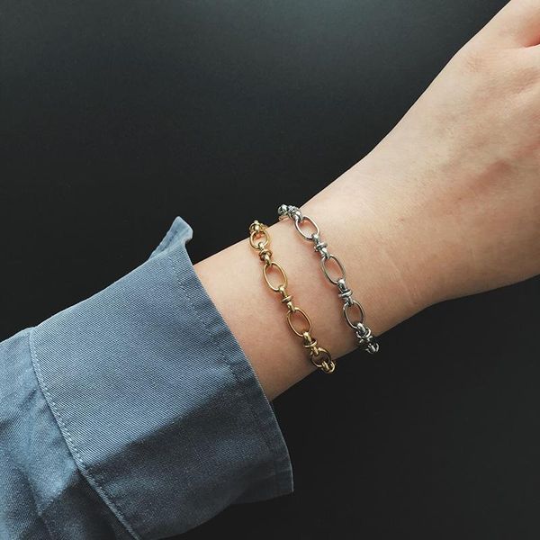 charm bracelets 316l stainless steel for women 18k gold plated link chain women's band simple fashion jewelry accessories, Golden;silver
charm bracelets 316l stainless steel for women 18k gold plated link chain women's band simple fashion jewelry accessories, Golden;silver