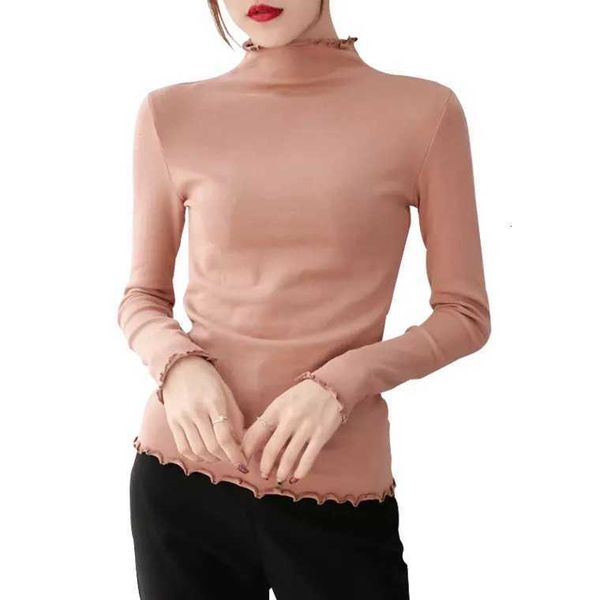 women's sweaters cotton semi high neck long sleeve t-shirt with wood ear edge women's autumn dign sense niche bottoming shirt, White;black
women's sweaters cotton semi high neck long sleeve t-shirt with wood ear edge women's autumn dign sense niche bottoming shirt, White;black