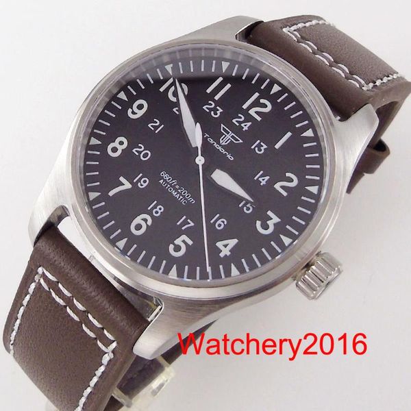 wristwatches tandorio brand 39mm black dial steel case nh35a automatic men watch 200m waterproof green luminous leather band sapphire glass, Slivery;brown
wristwatches tandorio brand 39mm black dial steel case nh35a automatic men watch 200m waterproof green luminous leather band sapphire glass, Slivery;brown