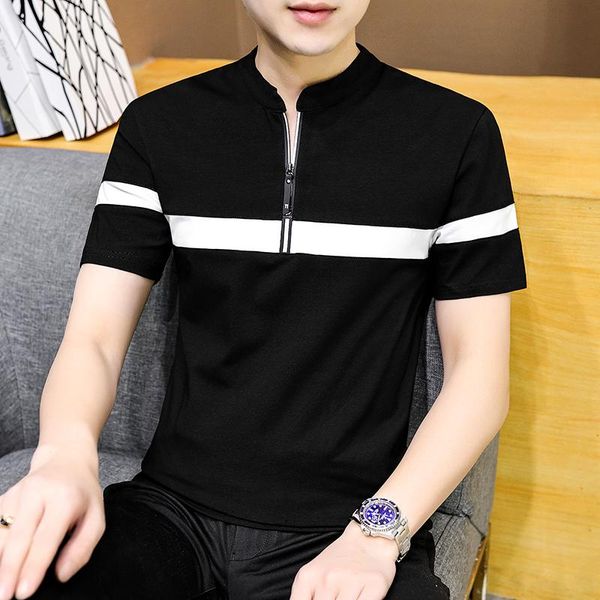 men's t-shirts browon summer arrival 2021 stand collar men clothing casual cotton fashion patchwork tee slim plus size mens t shirts, White;black
men's t-shirts browon summer arrival 2021 stand collar men clothing casual cotton fashion patchwork tee slim plus size mens t shirts, White;black