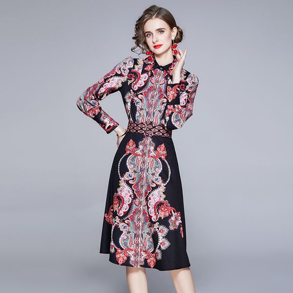 women spring designer elegant print shirt dress female fashion office party robe ladies vintage casual a-line dresses vestidos 210525, Black;gray
women spring designer elegant print shirt dress female fashion office party robe ladies vintage casual a-line dresses vestidos 210525, Black;gray