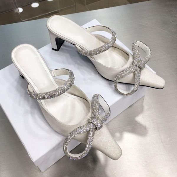 slippers white glitter cloth crystal butterfly-knot high heel leather lining square toe woman dress shoes summer mules, Black
slippers white glitter cloth crystal butterfly-knot high heel leather lining square toe woman dress shoes summer mules, Black