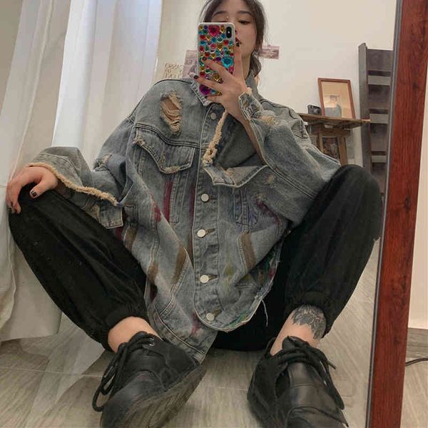 women's jackets graffiti women denim jacket spring hole oversize korean jeans coat street wear loose fall bf vintage girls outwear, Black;brown
women's jackets graffiti women denim jacket spring hole oversize korean jeans coat street wear loose fall bf vintage girls outwear, Black;brown