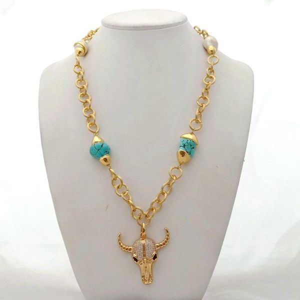 chokers women's 24'' blue stone white keshi pearl golden plated chain necklace cz cow pendant, Golden;silver
chokers women's 24'' blue stone white keshi pearl golden plated chain necklace cz cow pendant, Golden;silver