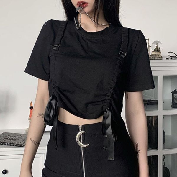 women's t-shirt women streetwear black 2021 summer crop drawstring strap chic gothic tshirts female cool casual tees trendy, White
women's t-shirt women streetwear black 2021 summer crop drawstring strap chic gothic tshirts female cool casual tees trendy, White
