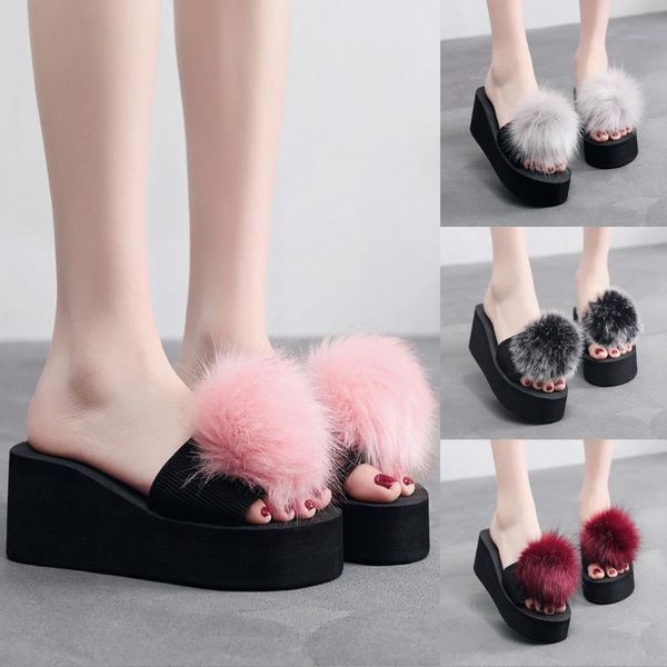 slippers women furry ball summer wedge heel platform indoor slipper female outdoor flip-flops beach shoes, Black
slippers women furry ball summer wedge heel platform indoor slipper female outdoor flip-flops beach shoes, Black