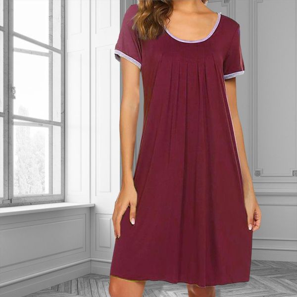 round neck neckline color matching womens sleepwears irregular short sleeve nightgown nighties wear bathrobe nightdress robes, Black;red
round neck neckline color matching womens sleepwears irregular short sleeve nightgown nighties wear bathrobe nightdress robes, Black;red