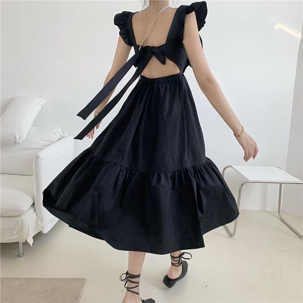 retro square collar long summer women dress backless ruffled suspender with open back, Black;gray
retro square collar long summer women dress backless ruffled suspender with open back, Black;gray