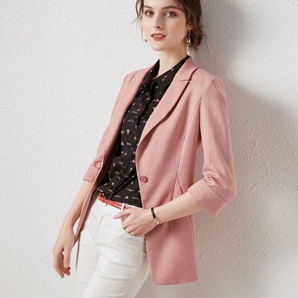 women's suits & blazers 2021 fashion casual small suit one button pink short temperament slimming ol coat, White;black 
women's suits & blazers 2021 fashion casual small suit one button pink short temperament slimming ol coat, White;black