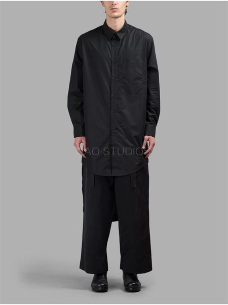 men's casual shirts spring and autumn shirt with asymmetrical square collar single breasted black short front long back, White;black
men's casual shirts spring and autumn shirt with asymmetrical square collar single breasted black short front long back, White;black