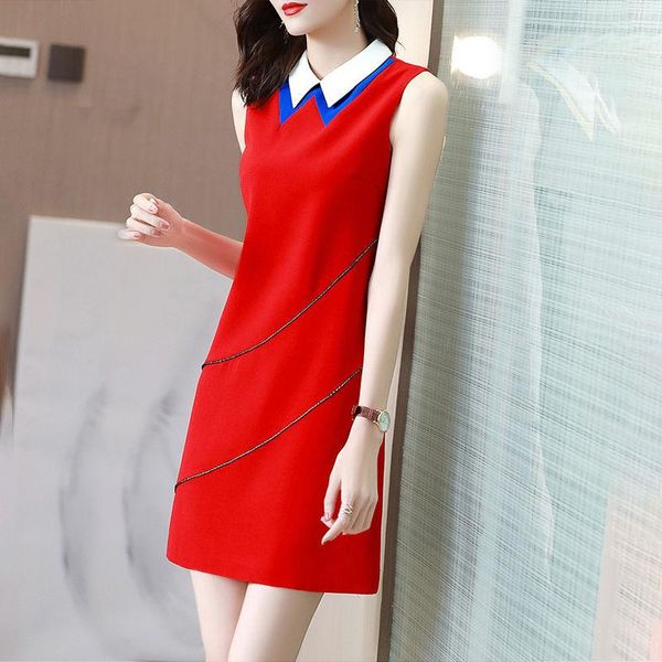 women's spring summer style dress elegant sleeveless turn-down collar patchwork casual slim a-line 3434 dresses, Black;gray
women's spring summer style dress elegant sleeveless turn-down collar patchwork casual slim a-line 3434 dresses, Black;gray