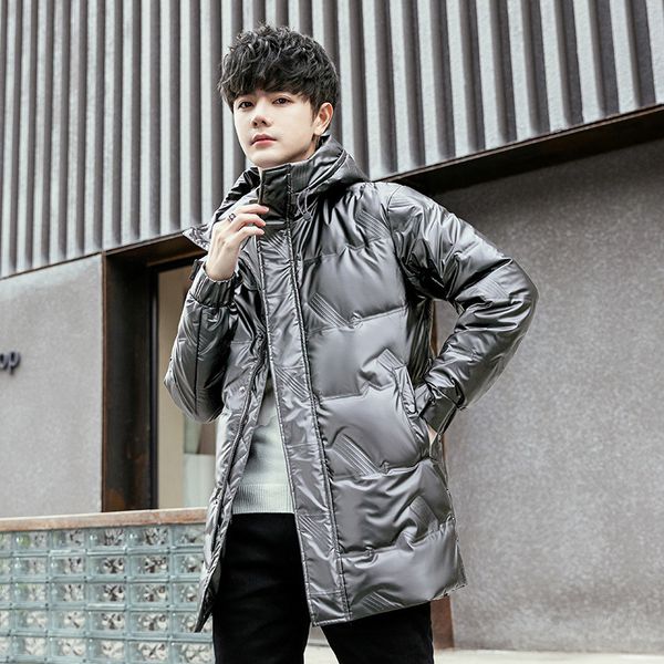 winter down jacket men's medium and long style korean fashion handsome thickened warm hooded bright face, Black
winter down jacket men's medium and long style korean fashion handsome thickened warm hooded bright face, Black