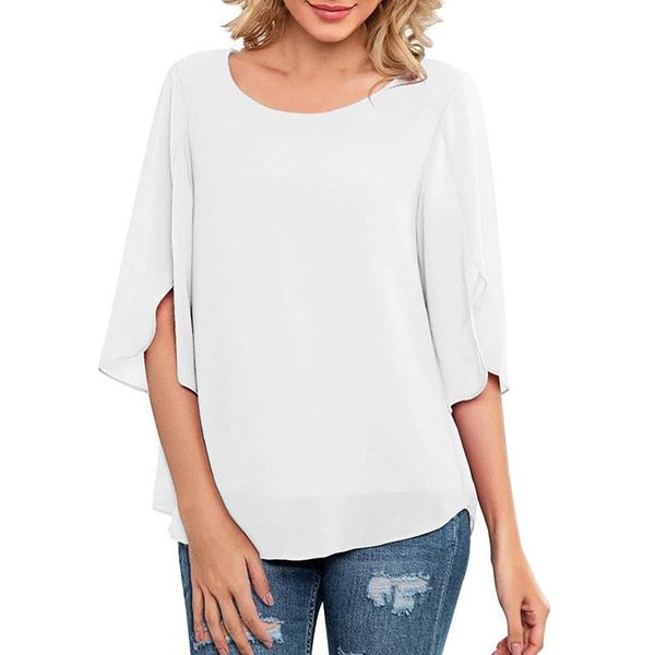 women's t-shirt womens casual solid color o-neck loose 3/4 sleeve chiffon summer breathable fabric ladies office estivi, White
women's t-shirt womens casual solid color o-neck loose 3/4 sleeve chiffon summer breathable fabric ladies office estivi, White