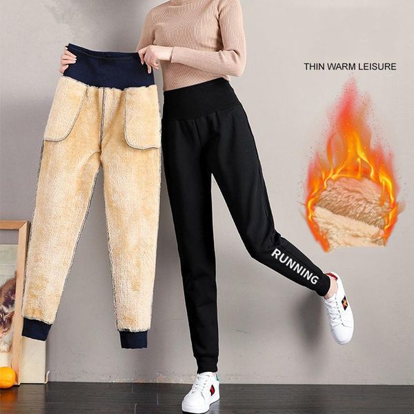 women's pants & capris fleece 2021 winter thicken warm women pencil female autumn high waist loose trousers sports, Black;white 
women's pants & capris fleece 2021 winter thicken warm women pencil female autumn high waist loose trousers sports, Black;white