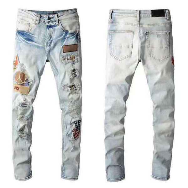 2021ss hip-hop high-street fashion brand jeans retro torn fold stitching men's digner motorcycle riding slim-fitting casual 28-40 yards, Blue
2021ss hip-hop high-street fashion brand jeans retro torn fold stitching men's digner motorcycle riding slim-fitting casual 28-40 yards, Blue