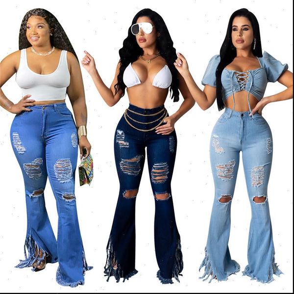 slim fitness tassels ripped womens jean high waist ruffles denim holes flare pants destroyed streetwear, Blue
slim fitness tassels ripped womens jean high waist ruffles denim holes flare pants destroyed streetwear, Blue