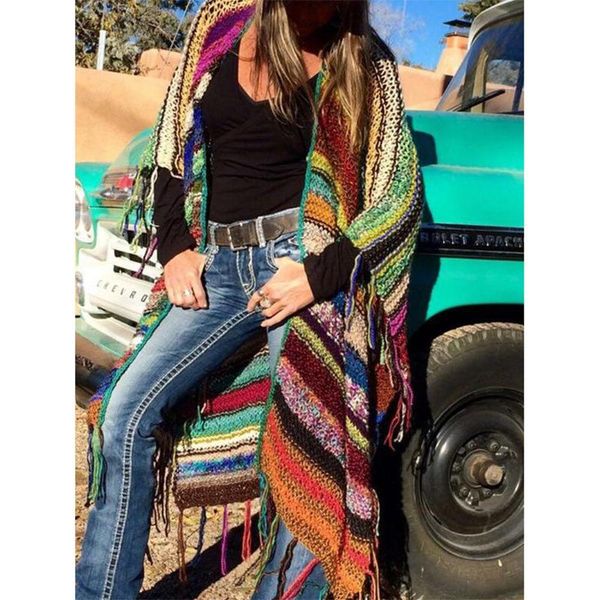 new tassel design long coat women rainbow color striped loose causal long sleeve open front cardigans sweater women's jacket, Black;brown
new tassel design long coat women rainbow color striped loose causal long sleeve open front cardigans sweater women's jacket, Black;brown