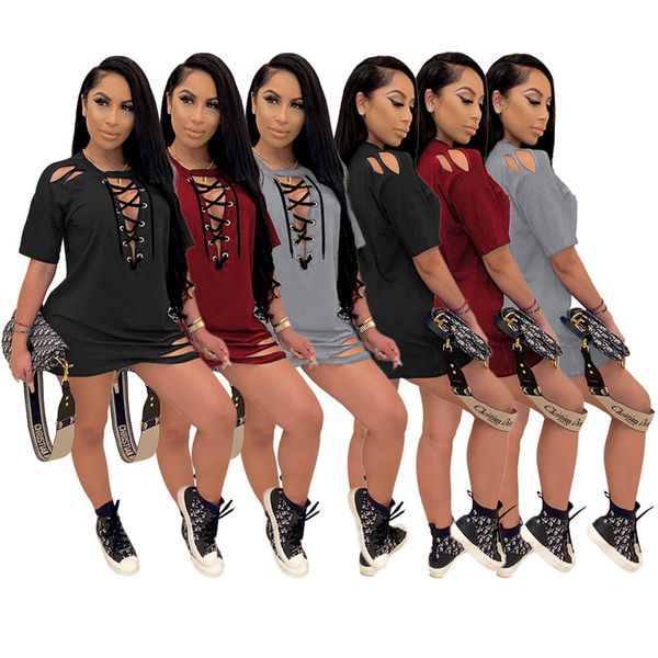 womens bandage ripped dresses fashion occident trend solod color short sleeve loose skirts designer female summer casual dress, Black;gray
womens bandage ripped dresses fashion occident trend solod color short sleeve loose skirts designer female summer casual dress, Black;gray