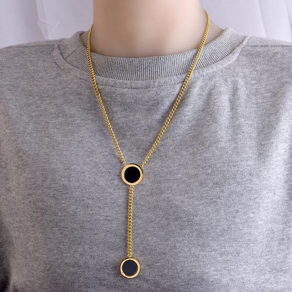pendant necklaces stainless steel roman numeral tassel necklace double-sided wearing couple sweater chain clothes jewelry wholesale, Silver
pendant necklaces stainless steel roman numeral tassel necklace double-sided wearing couple sweater chain clothes jewelry wholesale, Silver