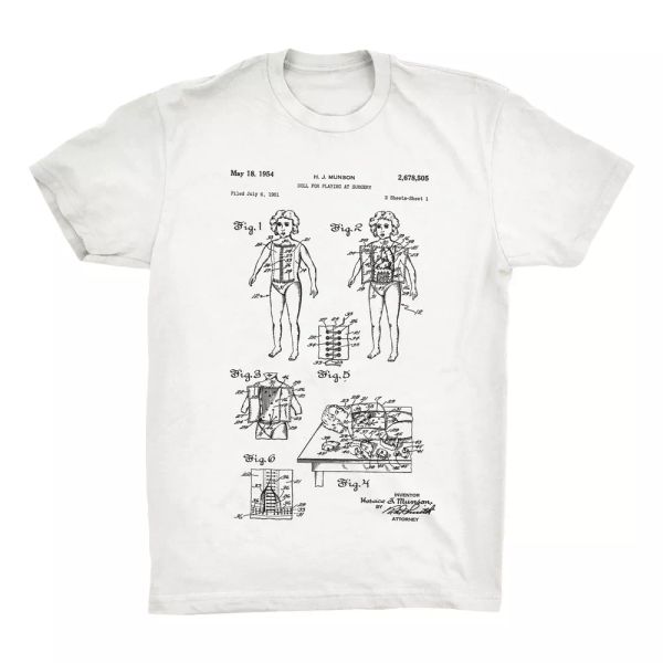surgery doll patent t-shirt.100% cotton comfy tee on black white or gray. new, White;black
surgery doll patent t-shirt.100% cotton comfy tee on black white or gray. new, White;black