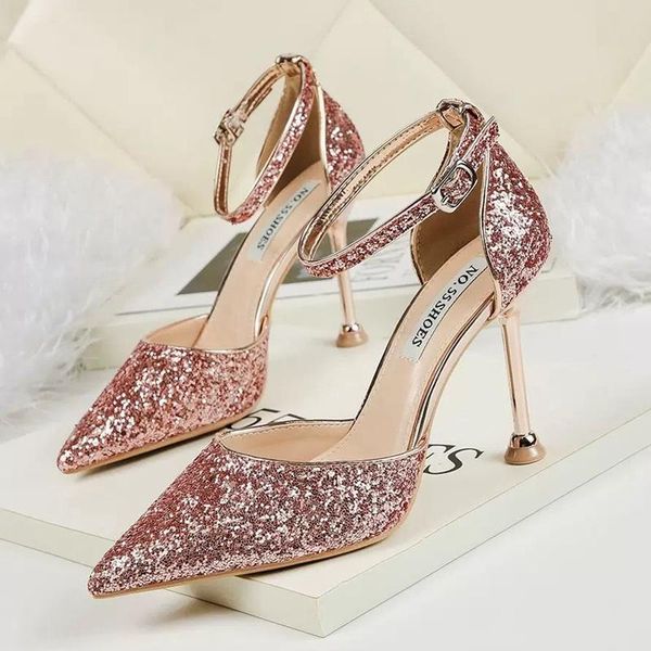 ladies high heels european and american style pointed sequins with thin sandals stiletto temperament women's shoes dress, Black
ladies high heels european and american style pointed sequins with thin sandals stiletto temperament women's shoes dress, Black