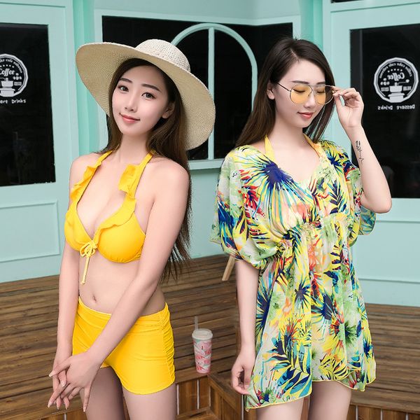 Swimsuit Swimsuit women's chiffon blouse three piece sexy split bikini gathered steel support swimsuit woman, White;black
Swimsuit Swimsuit women's chiffon blouse three piece sexy split bikini gathered steel support swimsuit woman, White;black