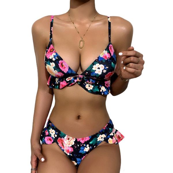 women's swimwear 2 pcs women bathing suits, adults flower print spaghetti strap ruffle padded bikini + swimming bottoms, White;black
women's swimwear 2 pcs women bathing suits, adults flower print spaghetti strap ruffle padded bikini + swimming bottoms, White;black