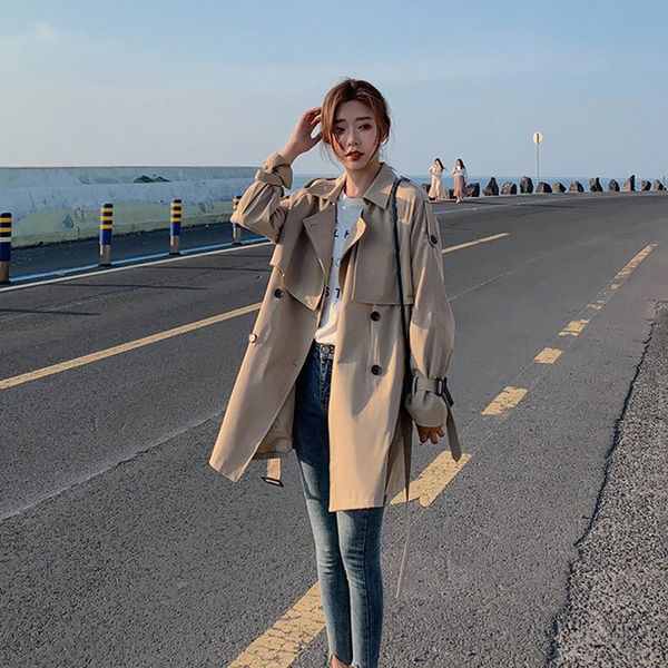 women's trench coats fashion women coat 2021 korean loose double breasted with belt spring autumn office lady windbreaker outerwear, Tan;black
women's trench coats fashion women coat 2021 korean loose double breasted with belt spring autumn office lady windbreaker outerwear, Tan;black