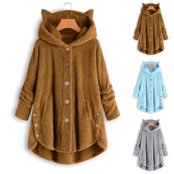 women's fur & faux coat autumn winter button down cardigan hoodies plush solid hooded oversize overcoat chaquetas, Black
women's fur & faux coat autumn winter button down cardigan hoodies plush solid hooded oversize overcoat chaquetas, Black