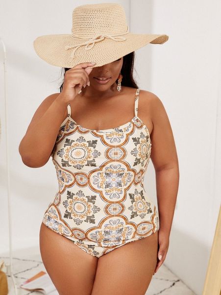 plus allover print one piece swimsuit 21oc#, Black
plus allover print one piece swimsuit 21oc#, Black