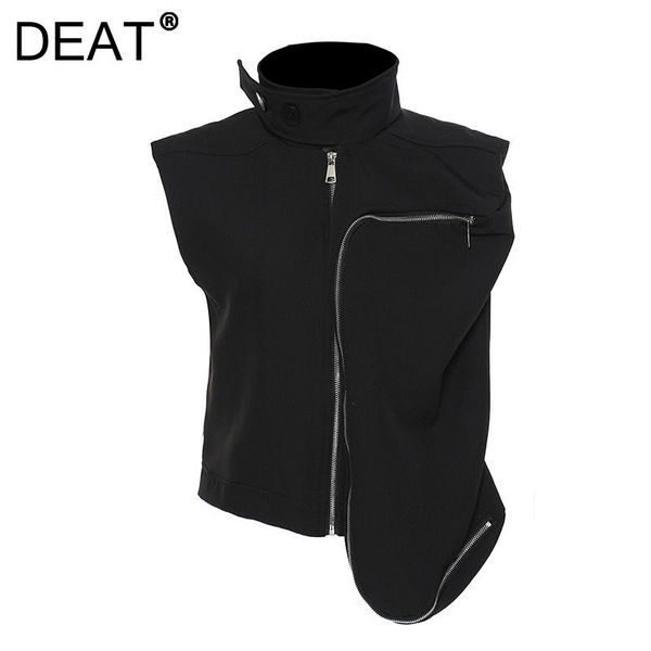 women's vests deat 2021 spring and autumn fashion casual sleeveless zipper pocket irregular stand collar handsome vest coat women sl479, Black;white
women's vests deat 2021 spring and autumn fashion casual sleeveless zipper pocket irregular stand collar handsome vest coat women sl479, Black;white