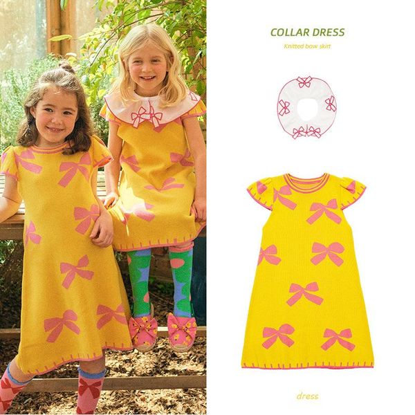 summer girl's dress korean fashion yellow background cartoon bow printing knitted cotton medium length flying sleeve children's dr, Red;yellow
summer girl's dress korean fashion yellow background cartoon bow printing knitted cotton medium length flying sleeve children's dr, Red;yellow