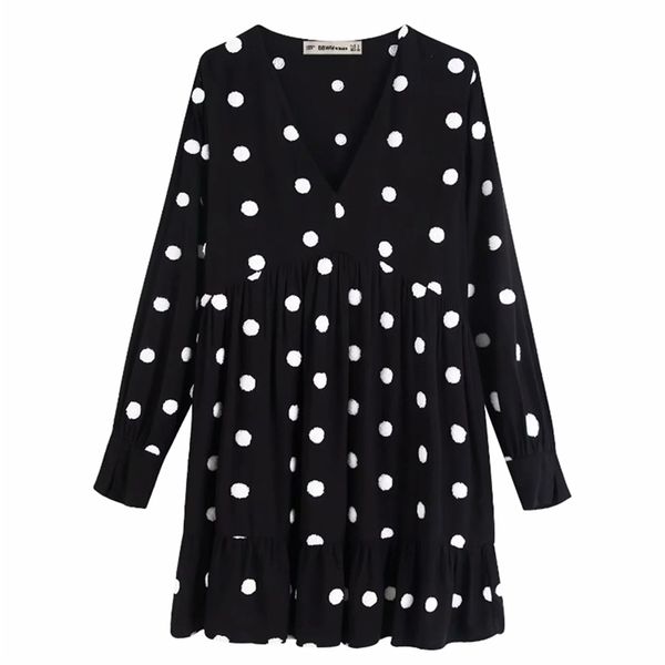 women sweet dot embroidery black vestidos hem pleats ruffles mini dress ladies autumn v neck fur ball stitching dresses ds2881 210420, Black;gray
women sweet dot embroidery black vestidos hem pleats ruffles mini dress ladies autumn v neck fur ball stitching dresses ds2881 210420, Black;gray
