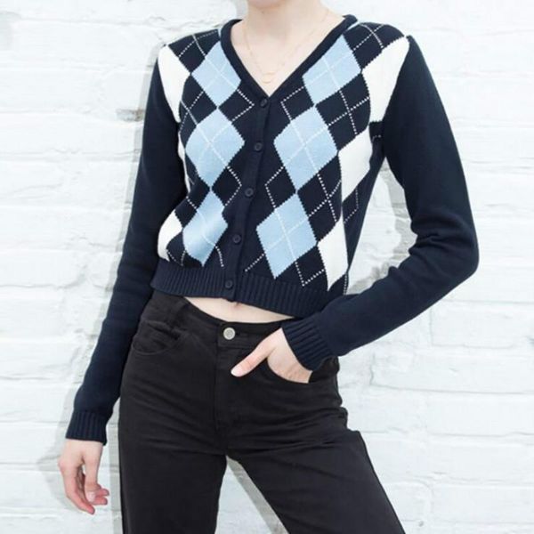 winter retro geometric diamond lattice v-neck long-sleeved knitted cardigan wild slim single-breasted sweater coat women's knits & tees, White
winter retro geometric diamond lattice v-neck long-sleeved knitted cardigan wild slim single-breasted sweater coat women's knits & tees, White