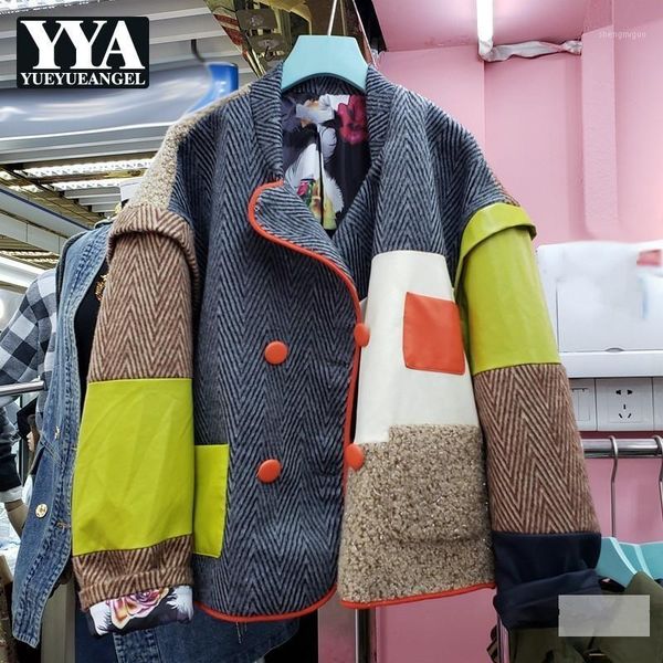 fashion womens loose short pu leather mixed colors woolen coat single breasted pockets turn-down collar streetwear jackets women's wool, Black
fashion womens loose short pu leather mixed colors woolen coat single breasted pockets turn-down collar streetwear jackets women's wool, Black