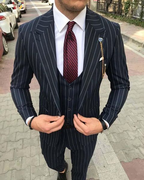 one button navy blue strips groom tuxedos peak lapel wedding/prom/dinner groomsmen men suits blazer (jacket+pants+vest+tie) w1354, Black;gray
one button navy blue strips groom tuxedos peak lapel wedding/prom/dinner groomsmen men suits blazer (jacket+pants+vest+tie) w1354, Black;gray
