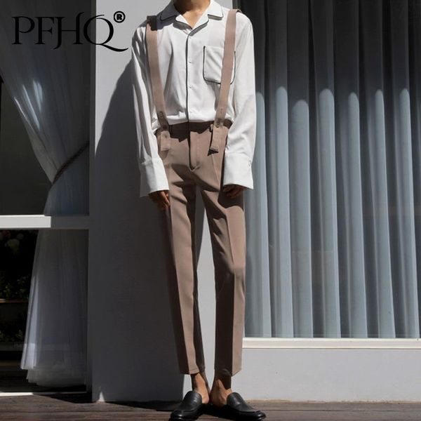 men's suits & blazers pfhq 2021 strap slim fit business trousers men straight loose suit pants for korean trend casual clothing autumn, White;black
men's suits & blazers pfhq 2021 strap slim fit business trousers men straight loose suit pants for korean trend casual clothing autumn, White;black