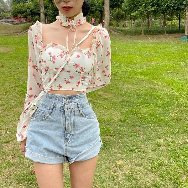 women's blouses & shirts t-shirt chiffon niche shirt design tight waist cropped long sleeve, White
women's blouses & shirts t-shirt chiffon niche shirt design tight waist cropped long sleeve, White