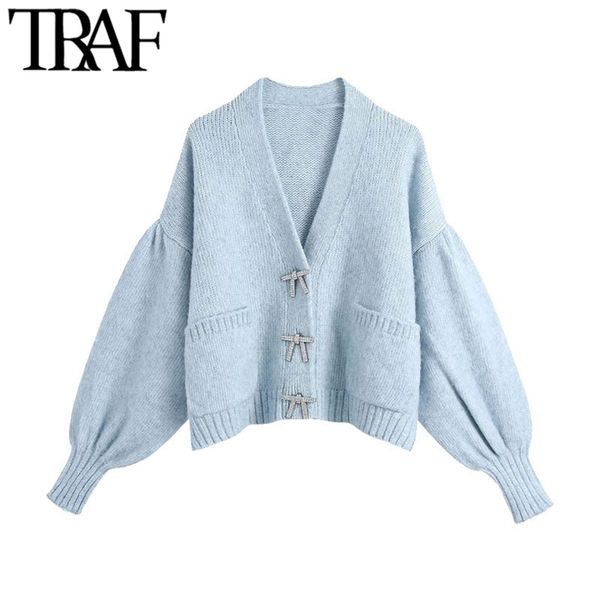 traf women fashion buttons loose knitted cardigan sweater vintage long sleeve pockets female outerwear chic 211018, White;black
traf women fashion buttons loose knitted cardigan sweater vintage long sleeve pockets female outerwear chic 211018, White;black