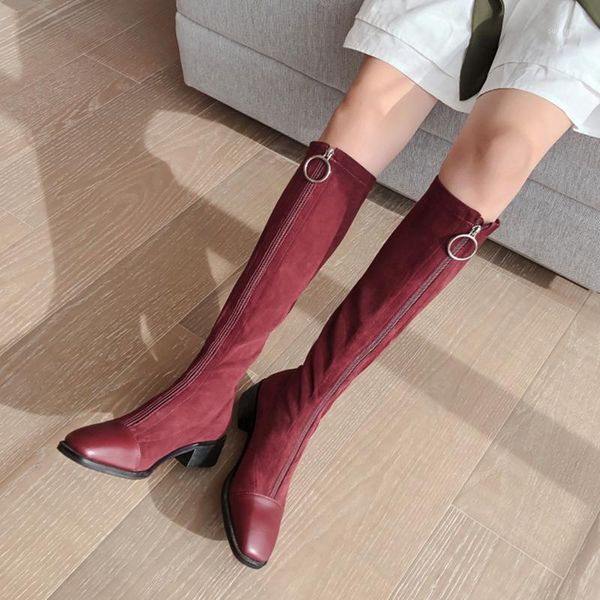 boots bottes femme knee-high women's winter cow leather flock zippers decoration riding women knight, Black
boots bottes femme knee-high women's winter cow leather flock zippers decoration riding women knight, Black