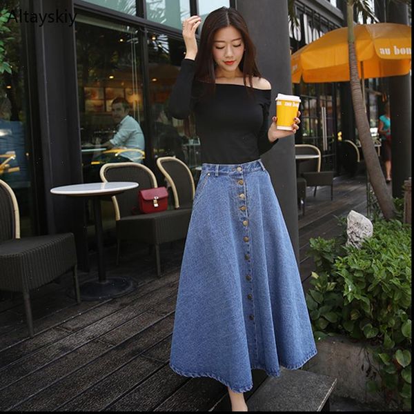 long solid denim a line womens skirts button high waist mid calf casual skirt simple korean style elegant ladies chic, Black
long solid denim a line womens skirts button high waist mid calf casual skirt simple korean style elegant ladies chic, Black