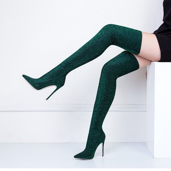 boots mode glitter tissue women stirred in the ladies'socks on knee high heel from toe to pointy foot pyyc, Black
boots mode glitter tissue women stirred in the ladies'socks on knee high heel from toe to pointy foot pyyc, Black
