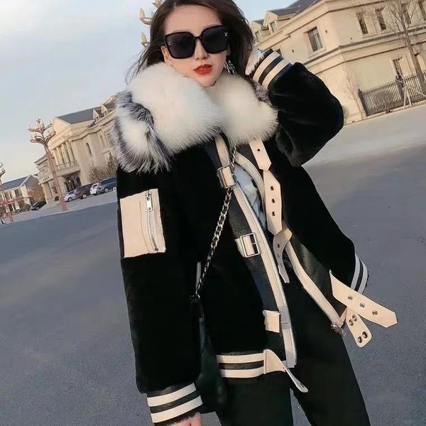 women's leather & faux tuscan fur all in one coat loose and thin medium long locomotive lamb grass, Black
women's leather & faux tuscan fur all in one coat loose and thin medium long locomotive lamb grass, Black
