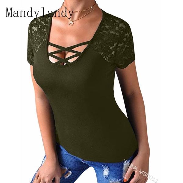 women's t-shirt mandylandy short sleeve women solid color lace slim fit patchwork summer v-neck bandage hollow out, White
women's t-shirt mandylandy short sleeve women solid color lace slim fit patchwork summer v-neck bandage hollow out, White